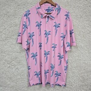 Chubbies Palm Tree Polo‎ Mens XXL Pink Bamboo Charcoal Spandex Tropical Preppy